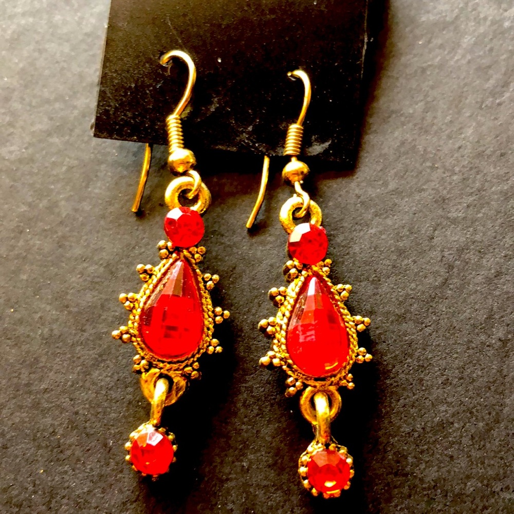 Brand new small red and gold earrings